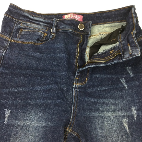 Wax Jean Butt I Love You Distressed Ripped Skinny Stretch Jeans Blue Juniors 11 - Picture 6 of 10